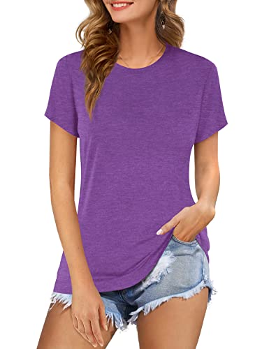 Beluring Frauen Kurzarmshirt Lose O-Neck T-Shirt mit V-Ausschnitt Locker Lila XXL von Beluring