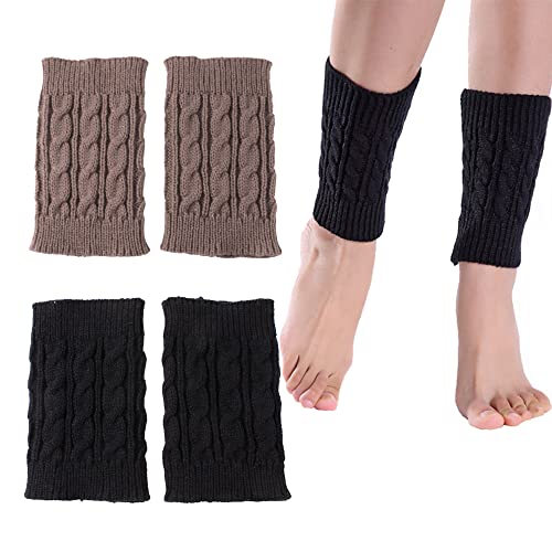 Belvanr Stulpen Damen Winter Beinwärmer 2 Paare Stulpen Bein Beinwärmer Damen Stricken Häkelarbeit Kurze Leg Warmers Stiefel Boot Abdeckung für Winterwärmer (Schwarz, Khaki) von Belvanr