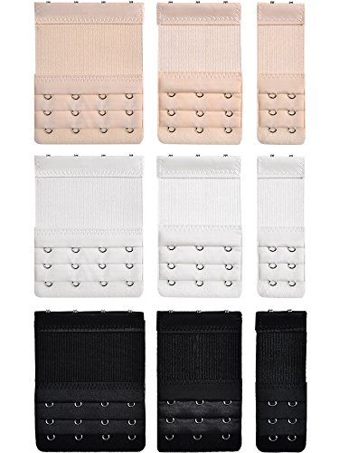 9 Stücke BH Extender, 2 Haken/ 3 Haken/ 4 Haken BH Bügel Erweiterung Damen Elastische Bequeme Extender, 3 Farben (3 Reihen) von Bememo