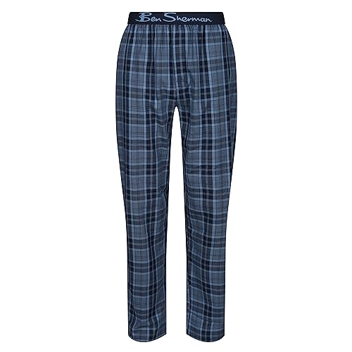 Ben Sherman Mens Lounge Pants in Blue Check | Lightweight with Elastic Branded Waistband & Side Seam Pockets - 100% Cotton von Ben Sherman