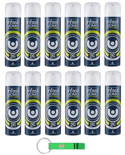 12 x Infasil Deo-Spray für Herren Derma48H Dry, hervorragender Schutz gegen überschüssiges Schweiß, Deo 150 ml + Schlüsselanhänger Beni Culinari gratis von Beni Culinari