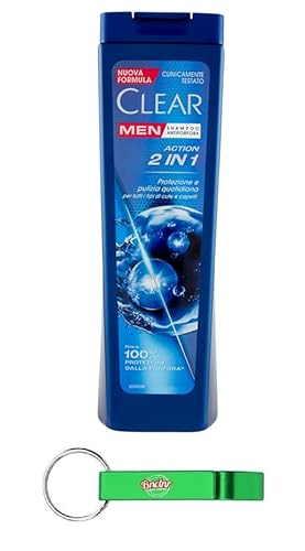 12x Clear ACTION 2IN1 Men Shampoo für alle Haar- und Kopfhaut Typen - Schuppen-Shampoo 225ml + Beni Culinari Kostenloser Schlüsselanhänger von Beni Culinari