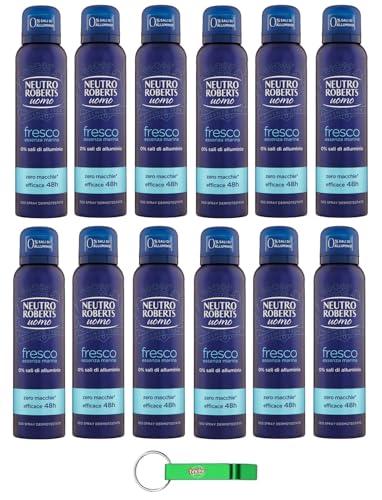 12x Neutro Roberts Deodorante Spray Uomo Fresco Essenza Marina,Deospray für Männer,Wirksam 48 Stunden Ohne Salze - 150ml + Beni Culinari Kostenloser Schlüsselanhänger von Beni Culinari