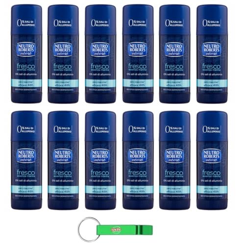 12x Neutro Roberts Deodorante Stick Uomo Fresco Meeresessenz- Deo Stick für Männer,0% Aluminiumsalze,40ml + Beni Culinari Kostenloser Schlüsselanhänger von Beni Culinari