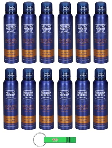 12x Neutro Roberts Uomo Deodorante Spray Asciutto Essenza Mediterranea,Deospray für Männer,Wirksam 48 Stunden Ohne Alcol - 150ml + Beni Culinari Kostenloser Schlüsselanhänger von Beni Culinari