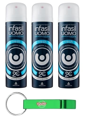 3 x Infasil Deospray für Herren Derma 48h Fresh mit Molekül 2C, intensive Frische, Deo 150 ml + Schlüsselanhänger von Beni Culinari von Beni Culinari