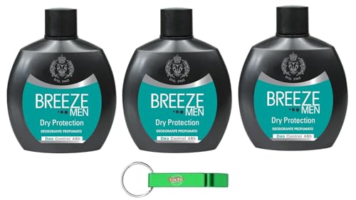 3x BREEZE Men Dry Protection Deodorante Squeeze,Deodorant ohne Gas und ohne Aluminiumsalze,48h Duftendes Deodorant für Männer,100ml + Beni Culinari Kostenloser Schlüsselanhänger von Beni Culinari