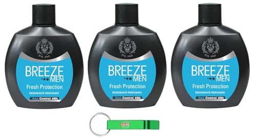 3x BREEZE Men Fresh Protection Deodorante Squeeze,Deodorant ohne Gas und ohne Aluminiumsalze,48h Duftendes Deodorant für Männer,100ml + Beni Culinari Kostenloser Schlüsselanhänger von Beni Culinari