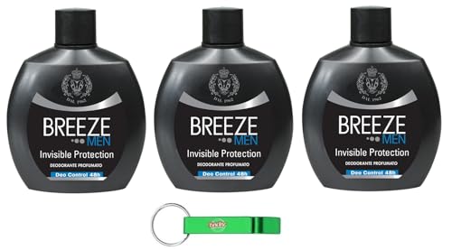 3x BREEZE Men Invisible Protection Deodorante Squeeze,Deodorant ohne Gas und ohne Aluminiumsalze,48h Duftendes Deodorant für Männer,100ml + Beni Culinari Kostenloser Schlüsselanhänger von Beni Culinari