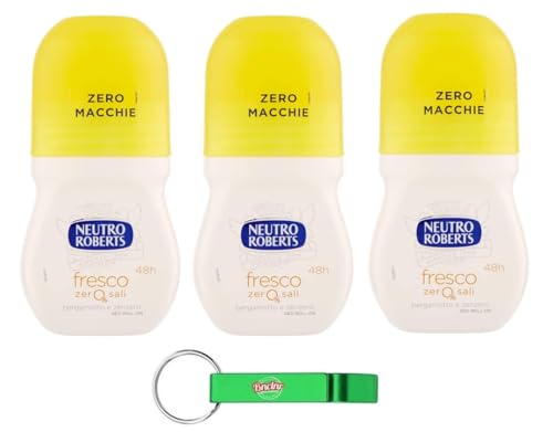 3x Neutro Roberts, Deodorante Roll On Fresco, Ohne Aluminiumsalze, Keine Flecken,Zitrusduft aus Bergamotte und Ingwer, Deodorant für Männer und Frauen,50ml + Beni Culinari Kostenloser Schlüsselanhänge von Beni Culinari