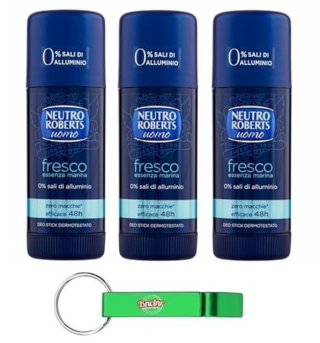 3x Neutro Roberts Deodorante Stick Uomo Fresco Meeresessenz- Deo Stick für Männer,0% Aluminiumsalze,40ml + Beni Culinari Kostenloser Schlüsselanhänger von Beni Culinari