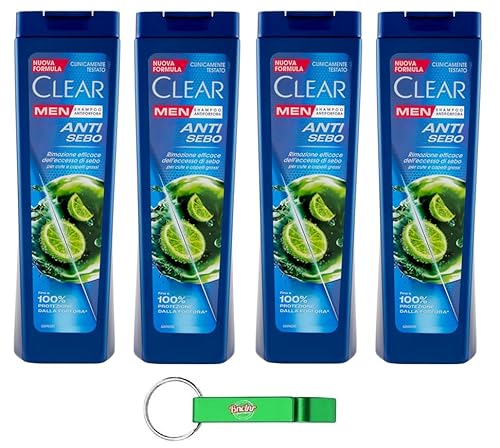 4x Clear ANTI SEBO Men Shampoo für Haare und Fettige Kopfhaut - Anti-Talg-Shampoo 225ml + Beni Culinari Kostenloser Schlüsselanhänger von Beni Culinari