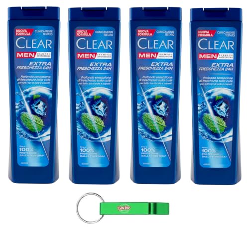 4x Clear Extra Freschezza 24H Men Shampoo für alle Haar- und Kopfhauttypen - Extra Frische Shampoo 225ml + Beni Culinari Kostenloser Schlüsselanhänger von Beni Culinari