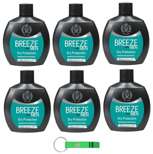 6x BREEZE Men Dry Protection Deodorante Squeeze,Deodorant ohne Gas und ohne Aluminiumsalze,48h Duftendes Deodorant für Männer,100ml + Beni Culinari Kostenloser Schlüsselanhänger von Beni Culinari