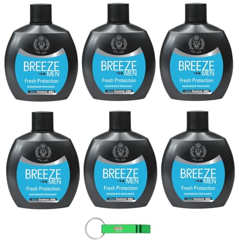 6x BREEZE Men Fresh Protection Deodorante Squeeze,Deodorant ohne Gas und ohne Aluminiumsalze,48h Duftendes Deodorant für Männer,100ml + Beni Culinari Kostenloser Schlüsselanhänger von Beni Culinari