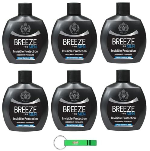 6x BREEZE Men Invisible Protection Deodorante Squeeze,Deodorant ohne Gas und ohne Aluminiumsalze,48h Duftendes Deodorant für Männer,100ml + Beni Culinari Kostenloser Schlüsselanhänger von Beni Culinari