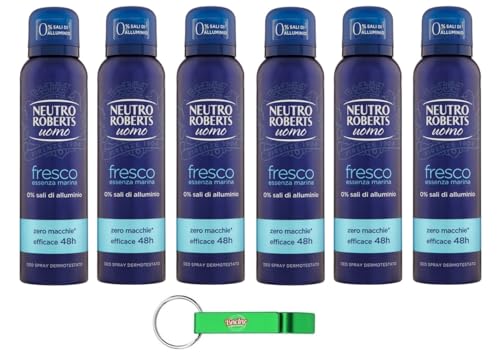 6x Neutro Roberts Deodorante Spray Uomo Fresco Essenza Marina,Deospray für Männer,Wirksam 48 Stunden Ohne Salze - 150ml + Beni Culinari Kostenloser Schlüsselanhänger von Beni Culinari