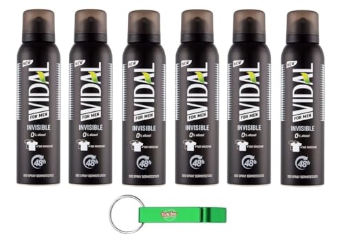 6x Vidal Deodorante Spray - For Men Invisible 48H Deo-Spray für Männer,0% Alkohol, keine Flecken,150ml + Beni Culinari Kostenloser Schlü6sselanhänger von Beni Culinari