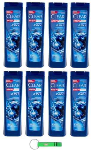 8x Clear ACTION 2IN1 Men Shampoo für alle Haar- und Kopfhaut Typen - Schuppen-Shampoo 225ml + Beni Culinari Kostenloser Schlüsselanhänger von Beni Culinari