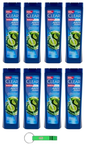 8x Clear ANTI SEBO Men Shampoo für Haare und Fettige Kopfhaut - Anti-Talg-Shampoo 225ml + Beni Culinari Kostenloser Schlüsselanhänger von Beni Culinari