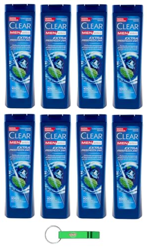 8x Clear Extra Freschezza 24H Men Shampoo für alle Haar- und Kopfhauttypen - Extra Frische Shampoo 225ml + Beni Culinari Kostenloser Schlüsselanhänger von Beni Culinari