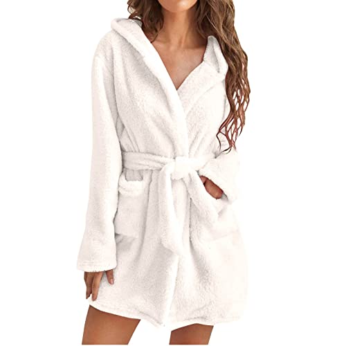 Beokeuioe Bademantel Damen Flanell Nachtwäsche Plüsch Bathrobe Thermo Bademantel Damenkleid Pyjama Kapuze Fleece Bademantel Frottee Damen Leichter Weich Kurz Weicher Bademantel Loungewear von Beokeuioe