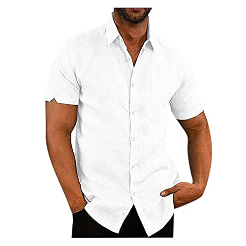 Beokeuioe Herren Baggy Volltonfarbe Baumwolle und Leinen Kurze Ärmel Shirt Retro T Shirts Tops Bluse Herren Hemd Kurzarm Leinenshirt Freizeithemd Businesshemd Kurzarm von Beokeuioe