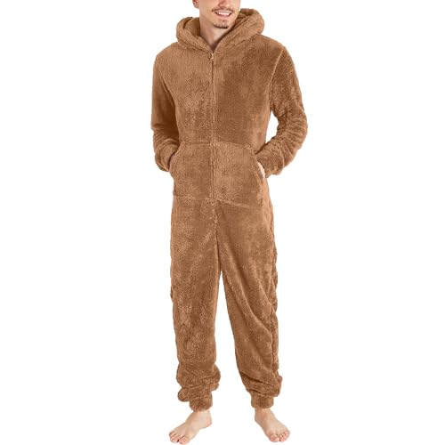 Beokeuioe Herren Flauschig Einteiler Schlafanzug Herren Overall Jumpsuit, One Piece Anzug Fleece Onesie Herren und Teenager Jungen M-5XL, Geschenke für Männer Thermo Plüsch Einteiler von Beokeuioe