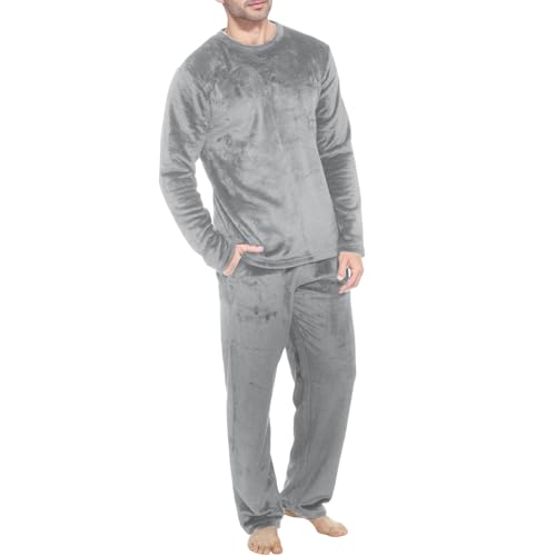 Beokeuioe Herren Hausanzug Flanell Schlafanzüge Flanell Schlafanzug Sleepwear 2-teiliger Winter Fleece Schlafanzug Herren Flanell Pyjama Winter Lang Hausanzug von Beokeuioe