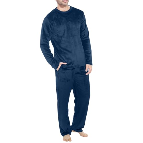 Beokeuioe Herren Hausanzug Flanell Schlafanzüge Flanell Schlafanzug Sleepwear 2-teiliger Winter Fleece Schlafanzug herren Flanell Pyjama Winter Lang Hausanzug von Beokeuioe