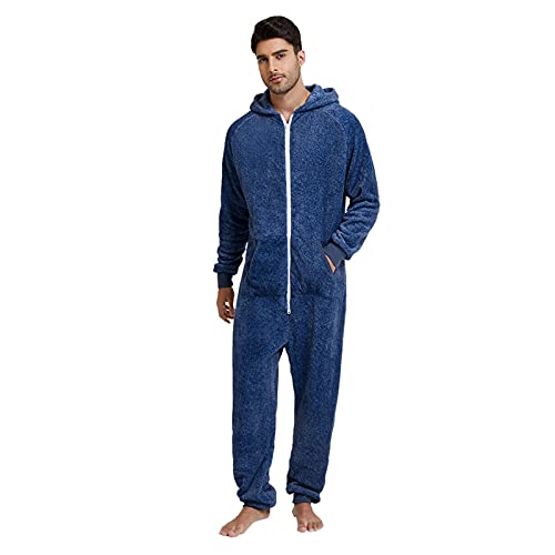 Beokeuioe Herren Pyjama Jumpsuit Herren Overall Herren Winter Warm Onesie Herren Lang One Piece Anzug Fleece Schlafanzug Herren Lang Winter Jumpsuit Herren Doppelter Samt Einteiler von Beokeuioe