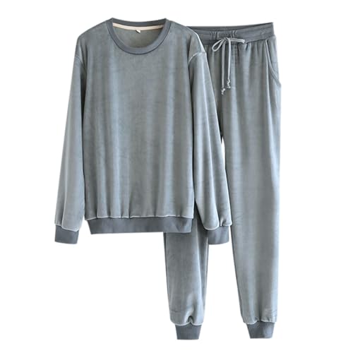 Herren Schlafanzug Flanell Hausanzug Winter Pyjama Set Lang Zweiteiliger Schlafanzüge Extra Warm Nachtwäsche Für Männer Winter Pyjamas Set mit Knopfleiste Sleepwear Men von Beokeuioe