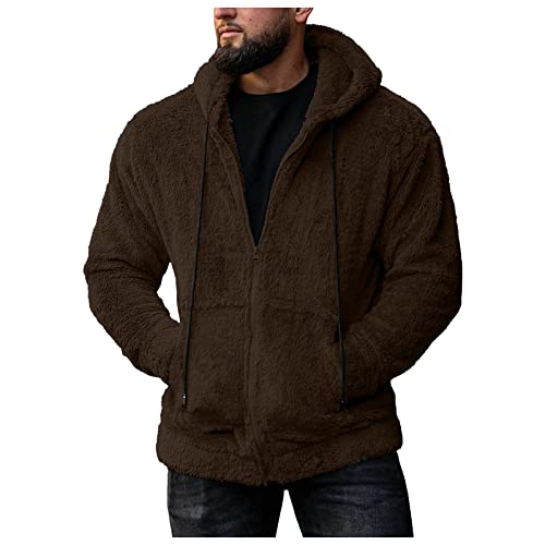 Beokeuioe Herren Teddy Fleece Plüschjacke mit Kapuze Casuale Zip Hoodie Cardigan Kapuzenjacke mit Kangrootaschen Herren Teddy-Fell Fleecejacke Fleece Pullover Sweatjacke von Beokeuioe