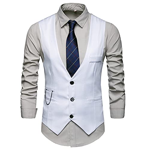 Beokeuioe Herren Weste Britischer Stil V-Ausschnitt Ärmelloses Business Westen Basic Anzugweste Sommer New Männer Lässige Farblich Solid Suit Weste ohne Hemd von Beokeuioe