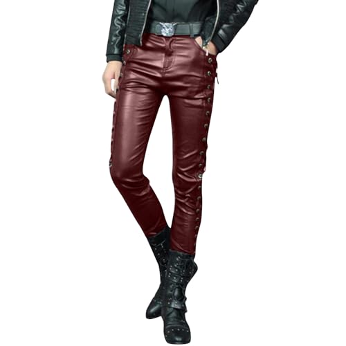 Beokeuioe Herren Wetlook Leggings Leder Leggings Mit Reißverschluss Pu Lederhose Schwarz Hochglanz Lack-Optik Kunstleder enganliegend Hose Lange Lederjeans Motorrad Nachtclub von Beokeuioe