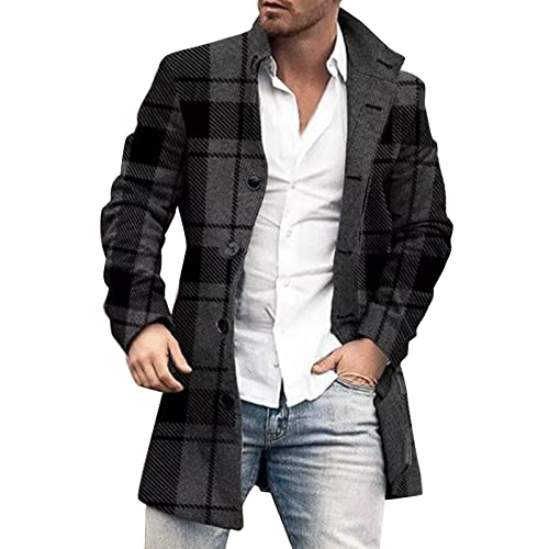 Beokeuioe Herren Winter Wollmantel Slim Fit Lange Jacke Herren Mantel Business Herren Mantel Mittellang Zweireiher Wollmantel mit Seitentaschen Business Winter Jacke lange von Beokeuioe