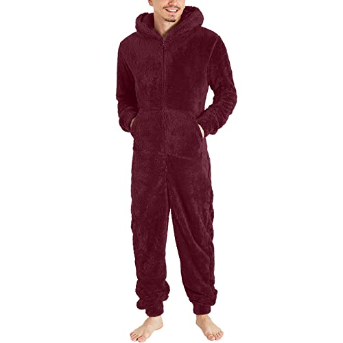 Beokeuioe Herren XXL Kuschelig Jumpsuit Kuschelig Overall Lang Schlafoverall Pyjama Hausanzug Winter Gefüttert Männer Paar Bodysuit Plüsch Thread Warm Pyjama von Beokeuioe