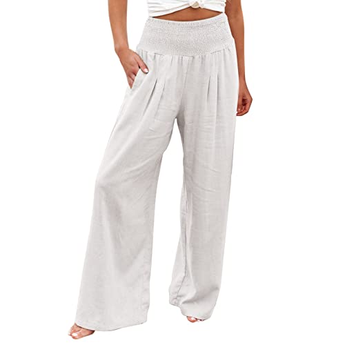 Beokeuioe Leinenhose Leichte Sommerhose Hosen Sommer Stoffhose Hosenrock Weite Palazzo Plissee Hose Culotte Strandhose Damen Sommer Leicht Wide Leg Pants Women Lang Elegant von Beokeuioe