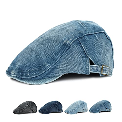 Beokeuioe Newsboy Cap Schirmmütze Herren Schiebermütze Schwarz Driving Cabbie Jagd Flatcap Denim Flat Cap Barett Cabbie Gatsby Newsboy Hat Fischgräten-Fahrmütze von Beokeuioe