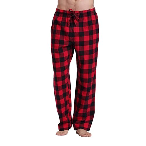 Beokeuioe Pyjamahose Herren Schlafanzughose Lang Baumwolle Karierte Schlafhose Pyjamaunterteil Freizeithose Loungehose für Männer Pyjamahose Schlafanzughosen Freizeithose (A Rot(ohne Knöpfe), 3XL) von Beokeuioe