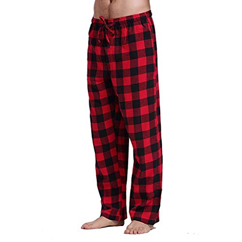 Beokeuioe Pyjamahose Herren Schlafanzughose Lang Baumwolle Karierte Schlafhose Pyjamaunterteil Freizeithose Loungehose für Männer Pyjamahose Schlafanzughosen Freizeithose (A Rot, XL) von Beokeuioe