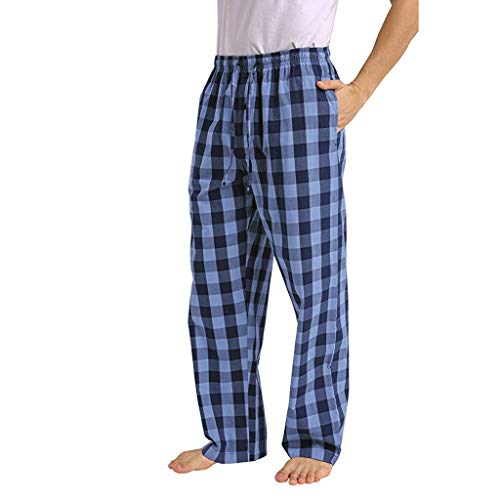 Beokeuioe Pyjamahose Herren Schlafanzughose Lang Baumwolle Karierte Schlafhose Pyjamaunterteil Freizeithose Loungehose für Männer Pyjamahose Schlafanzughosen Freizeithose (Blau, S) von Beokeuioe