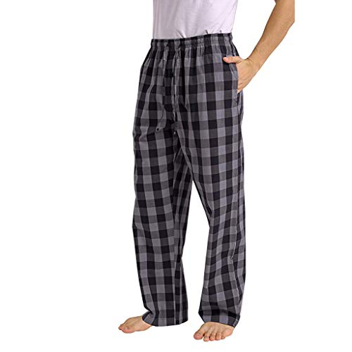 Beokeuioe Pyjamahose Herren Schlafanzughose Lang Baumwolle Karierte Schlafhose Pyjamaunterteil Freizeithose Loungehose für Männer Pyjamahose Schlafanzughosen Freizeithose (Grau, XL) von Beokeuioe