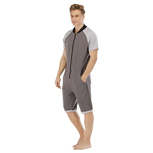 Beokeuioe Schlafanzug Herren Kurz Jumpsuit Onesie Sommer Overall Pyjama Hoodie Jogginghose Männer T-Shirt Kurze Hose Einteiler Hoodie Jogginganzug Schlafoverall Nachtwäsche von Beokeuioe