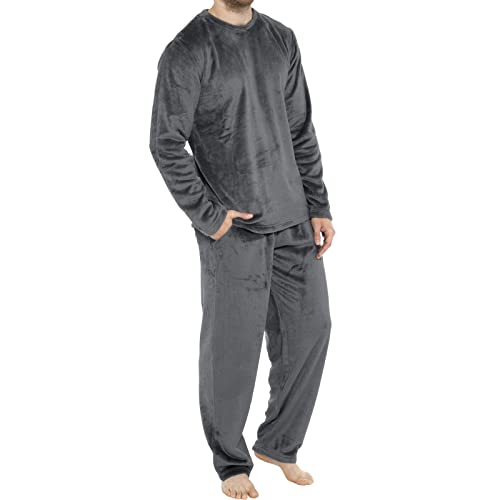 Beokeuioe Schlafanzug herren Fleece 2-Set Lang Flanell Pyjama Winter Warm Hausanzug Kuschelig Nachtwäsche Kapuzen und Hosen herren Flanell Pyjama set Anzug von Beokeuioe