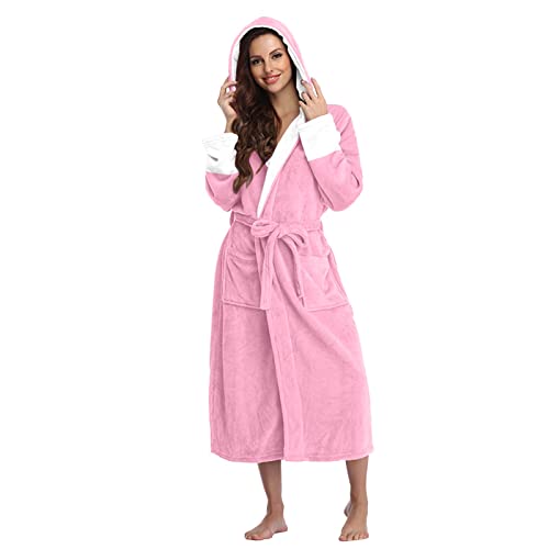 Beokeuioe Schlafjacke Schlafanzüge Damen Morgenmantel Wintermantel Flauschiger Bademantel Hauskleidung langärmelige Robe mit Kapuze weicher Mantel Lange Nachthemden von Beokeuioe