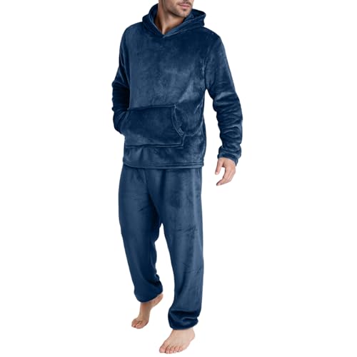 Beokeuioe Winter Warm Hausanzug Schlafanzug herren Fleece 2-Set Lang Flanell Pyjama Kuschelig Nachtwäsche Kapuzen und Hosen herren Flanell Pyjama set Anzug von Beokeuioe