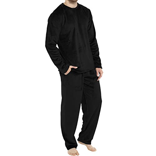 Beokeuioe Winter Warm Hausanzug Schlafanzug herren Fleece 2-Set Lang Flanell Pyjama Kuschelig Nachtwäsche Kapuzen und Hosen herren Flanell Pyjama set Anzug von Beokeuioe