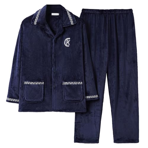 Fleece Pyjama-Set Nachthemd Schlafanzughosen Herren Lange Zweiteiliger Flanell Nachtwäsche Winter warm Männer Langarm Schlafanzüge Baumwolle Sleepwear mit Knopfleiste von Beokeuioe