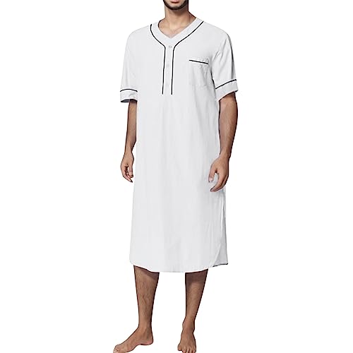 Herren Nachthemd Kurzarm Knopfleiste Schlafshirt herren Nachtshirts Baumwolle Nachtwäsche Bequemes Big V-Ausschnitt Pyjama Kurzarm Soft Loose Sleep Shirt von Beokeuioe